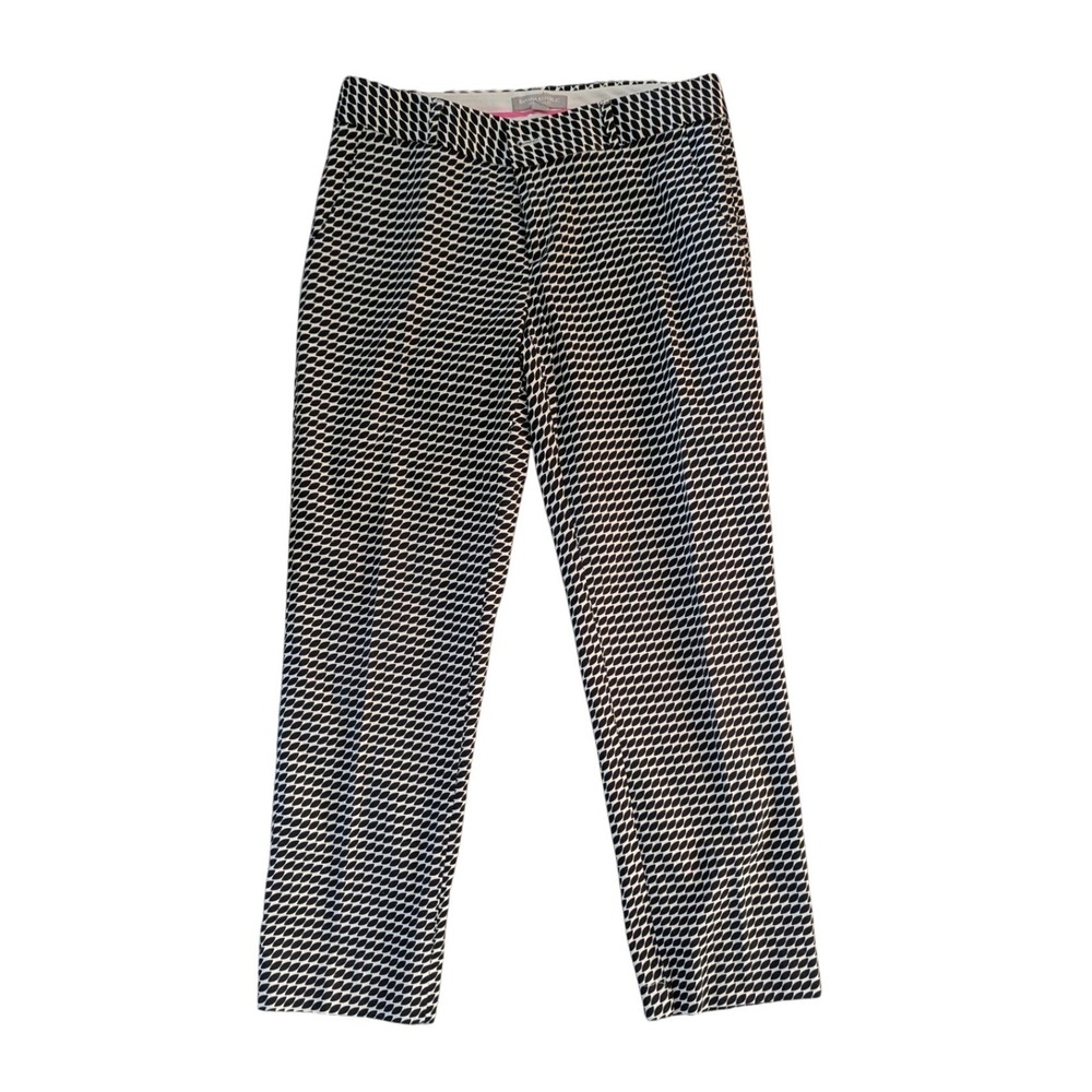 Banana Republic Dress Pants Womens 8L Black White Hampton Pant Geometric Stretch